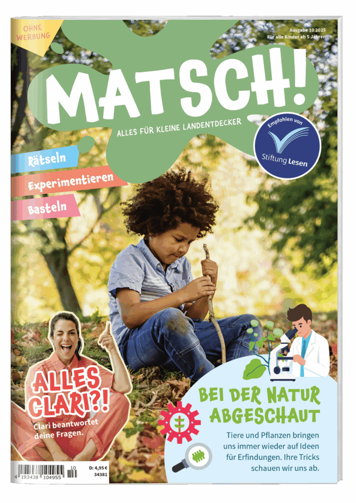MATSCH! Oktober 2025 Titelbild - Junge im Wald, Alles Clari, Bionik
