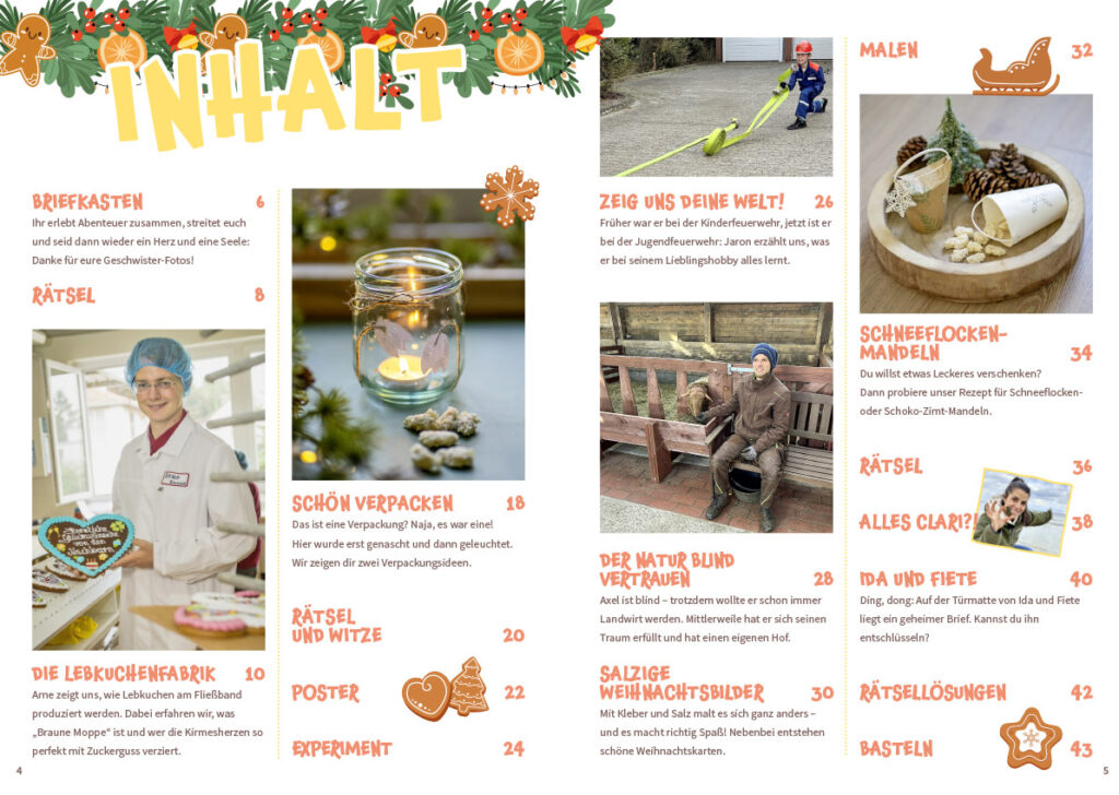 Inhaltsverzeichnis der MATSCH! Magazin Kinderzeitschrift