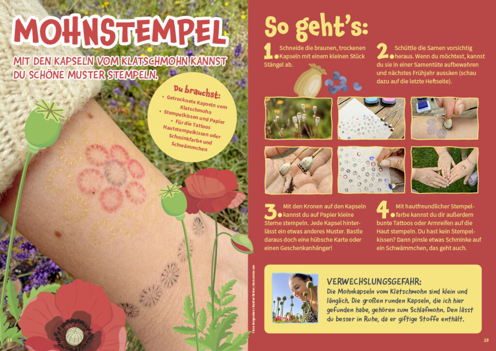 MATSCH! Kindermagazin Zeitschrift DIY August 2026 Mohnstempel Anleitung
