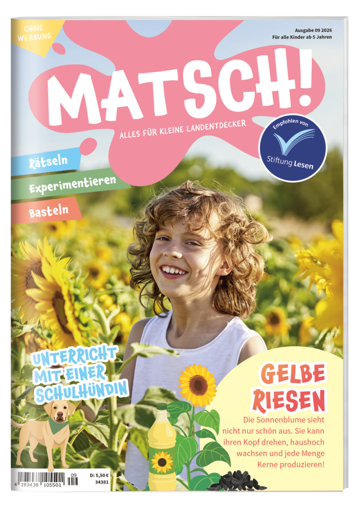 Titelabbildung MATSCH! September 2026 Mädchen in Sonnenblumenfeld