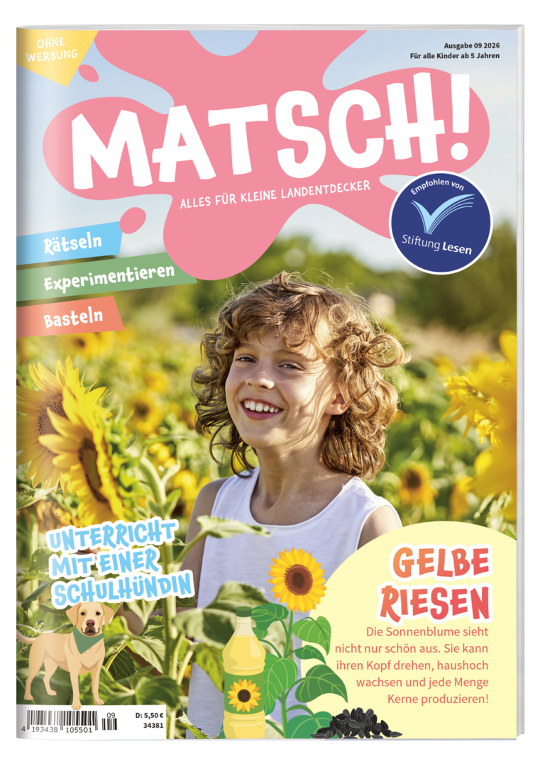 Titelabbildung MATSCH! September 2026 Mädchen in Sonnenblumenfeld