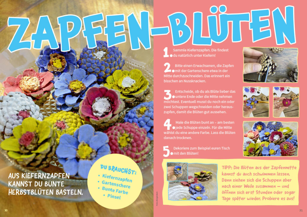 MATSCH! Kinderzeitschrift DIY Bastelanleitung Herbst Zapfenblüten